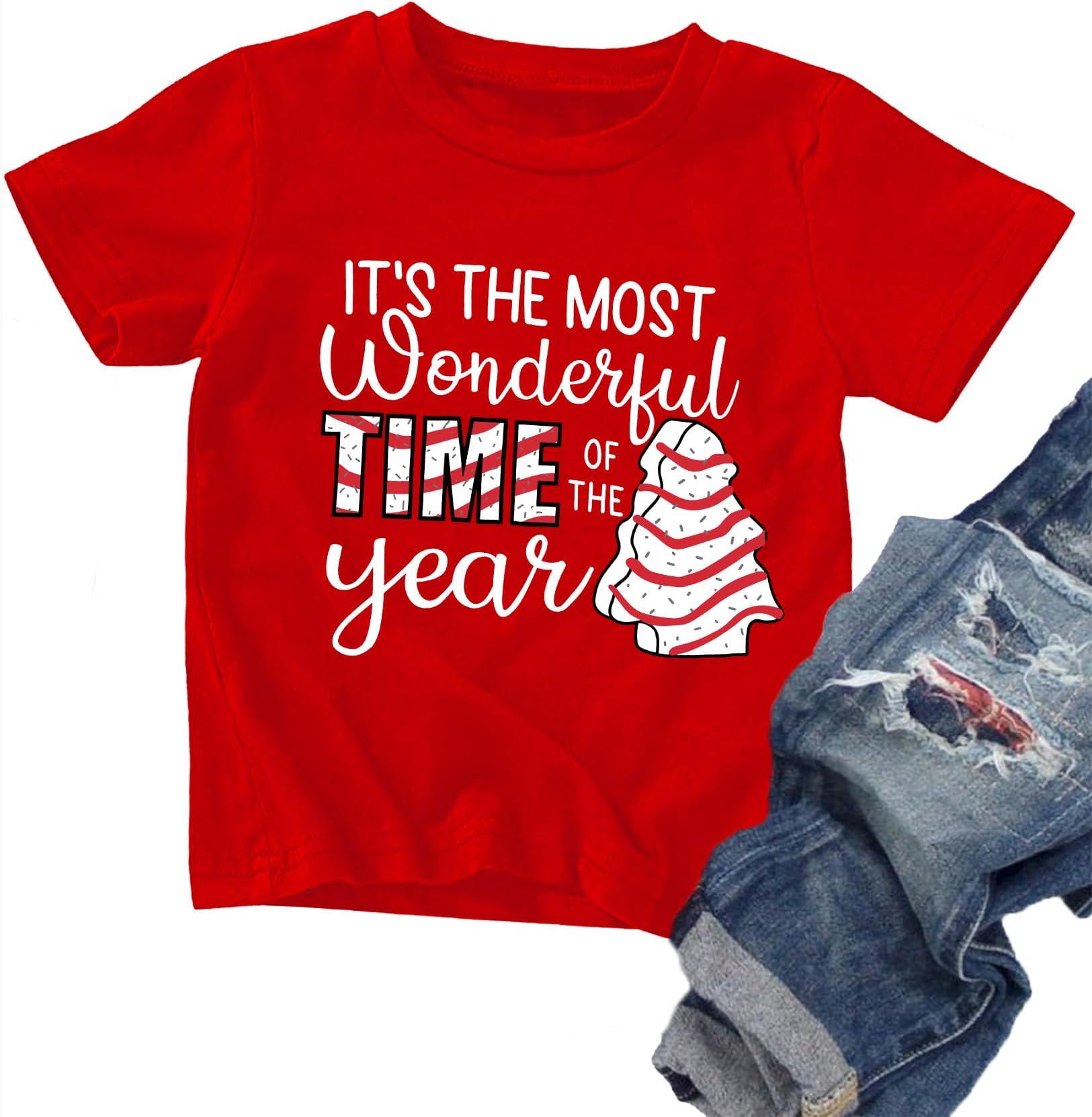Christmas Shirts Toddler Boys Girls Xmas Buffalo Plaid Trees T-Shirt Christmas Graphic Tees Holiday Tops