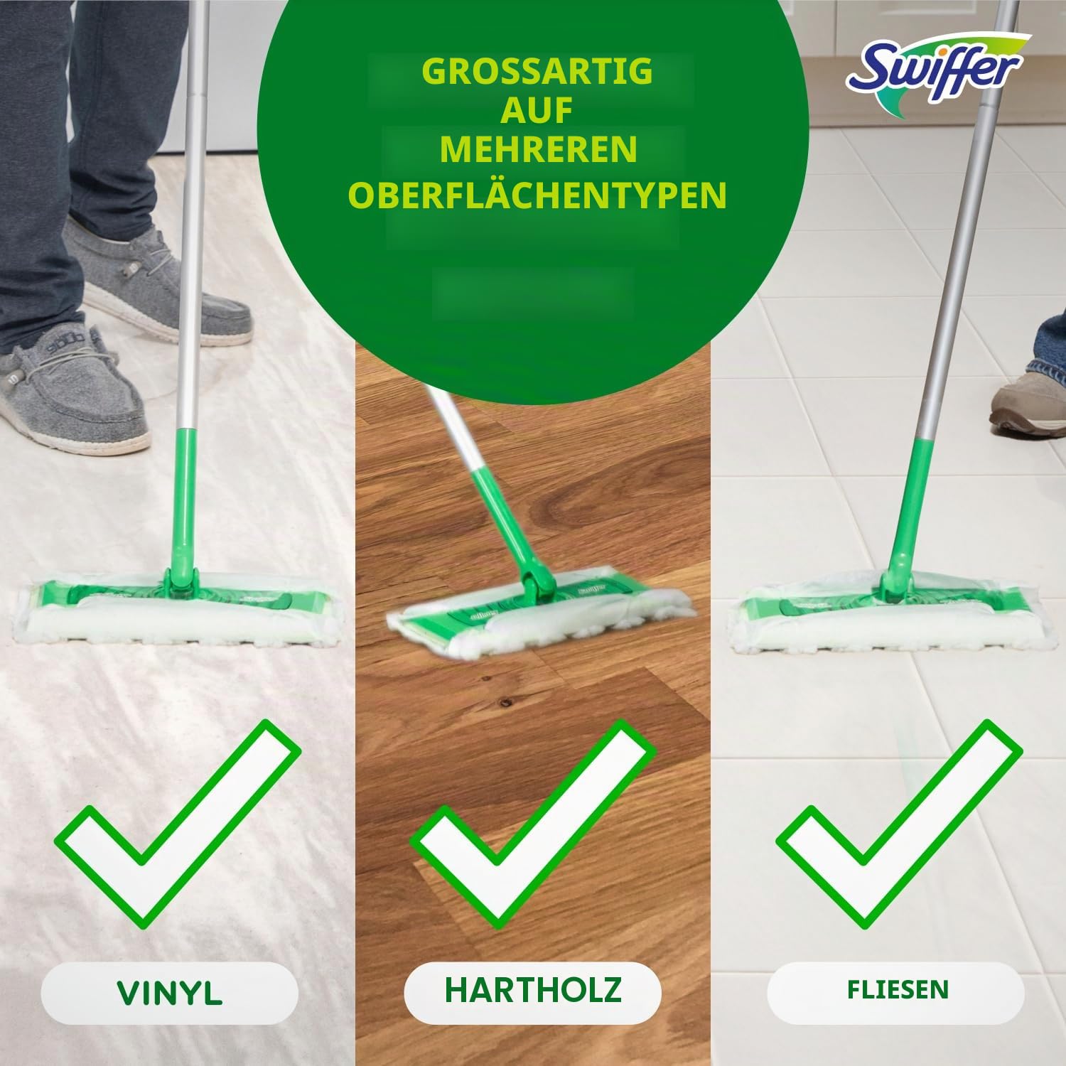 Swiffer Sweeper Trocken und Nass, Allzweck-Bodenwisch- und Reinigungs-Starter-Set mit strapazierfähigen Tüchern, enthält: 1 Bodenwischer, 19 Nachfülltücher