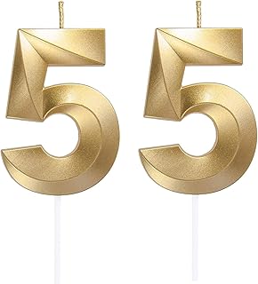 Number 55 Candle, Gold 3D Numeral Candles for 55th Birthday Cake Topper - Wedding Anniversary Party Decoration Supplies