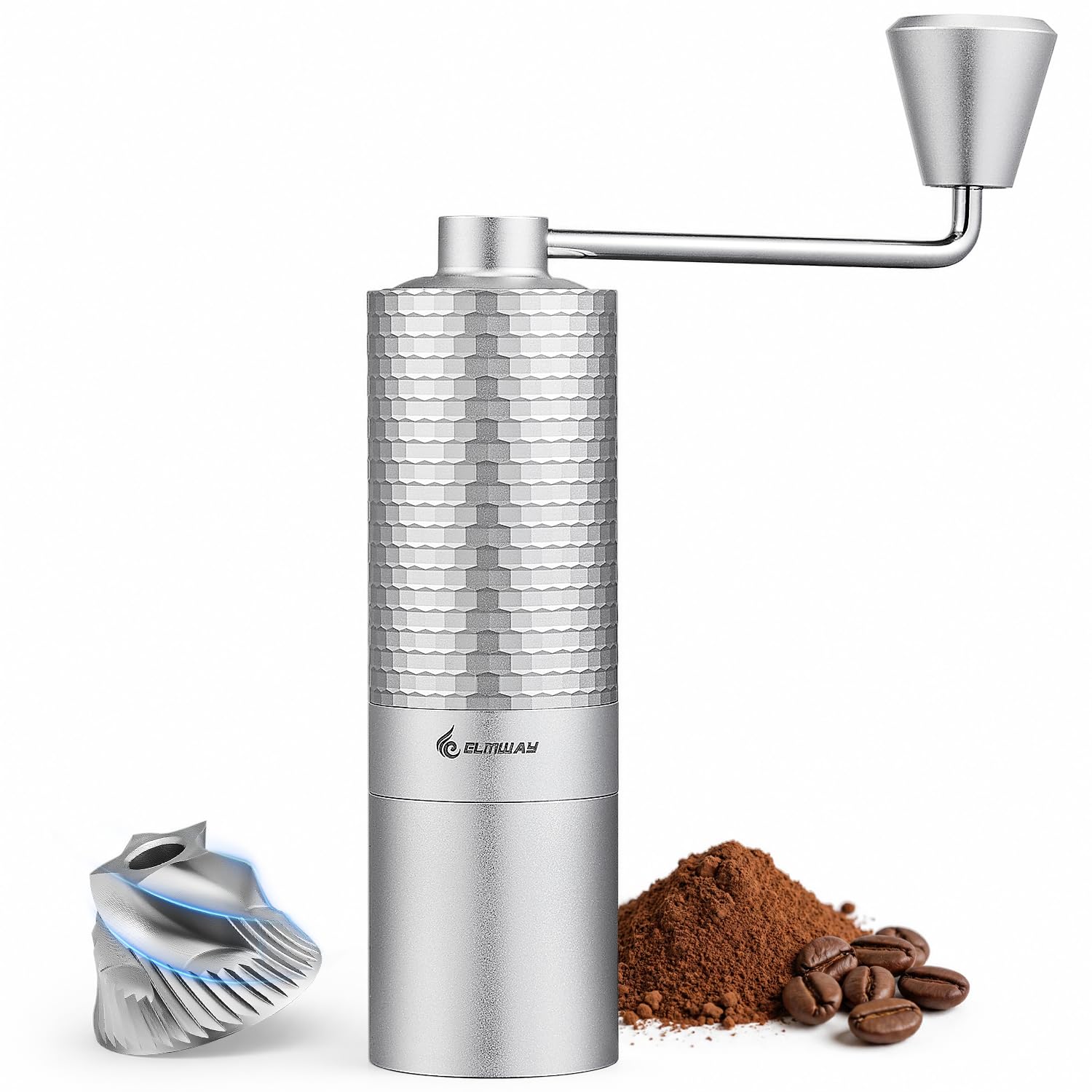 ELMWAY Honeycomb Manual Coffee Grinder, Full Metal Body, Upgraded All-Metal Handle, Magnetic Crank, 5-Star Stainless Steel Burr, Precision Internal Adjust for Espresso Moka Pour Over French Press.