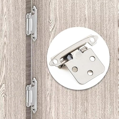 Miniatura 9 de Silverline 25 pares de bisagras de gabinete de cierre automático, para puerta de cocina con superposición variable, níquel satinado cepillado