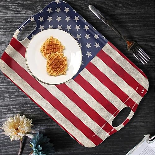 Miniatura 4 de Bandeja decorativa con asas, bandejas rectangulares multiusos para restaurante, fiestas, mesa de café, cocina, bandera estadounidense