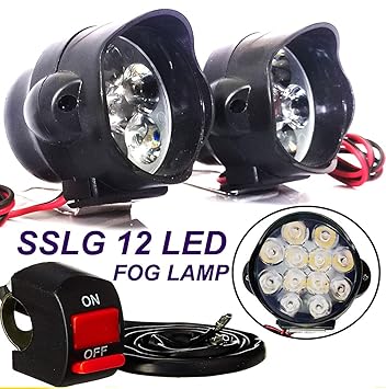 JDM ACCESSORIES 15W 12 LED Fog Light Spot Beam Waterproof Heavy Duty Pod Driving Work Lamp with Handlebar Switch for Motorcycle Bike Car and SUV (White Light) - 2 Pieces