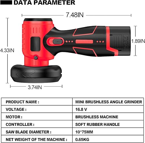 Miniatura 37 de Kit de amoladora angular inalámbrica sin escobillas, mini herramienta de molienda angular eléctrica de 19500 rpm con batería de 2 x 16.8 V 2000 mAh