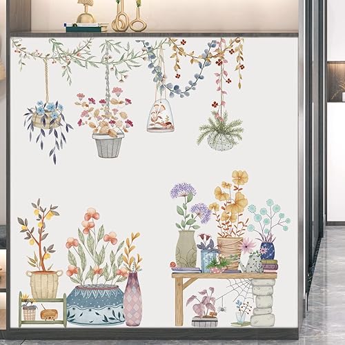 Miniatura 4 de Calcomanías de pared extraíbles para colgar en macetas, calcomanías de pared de plantas coloridas, calcomanías de pared con colgante floral de