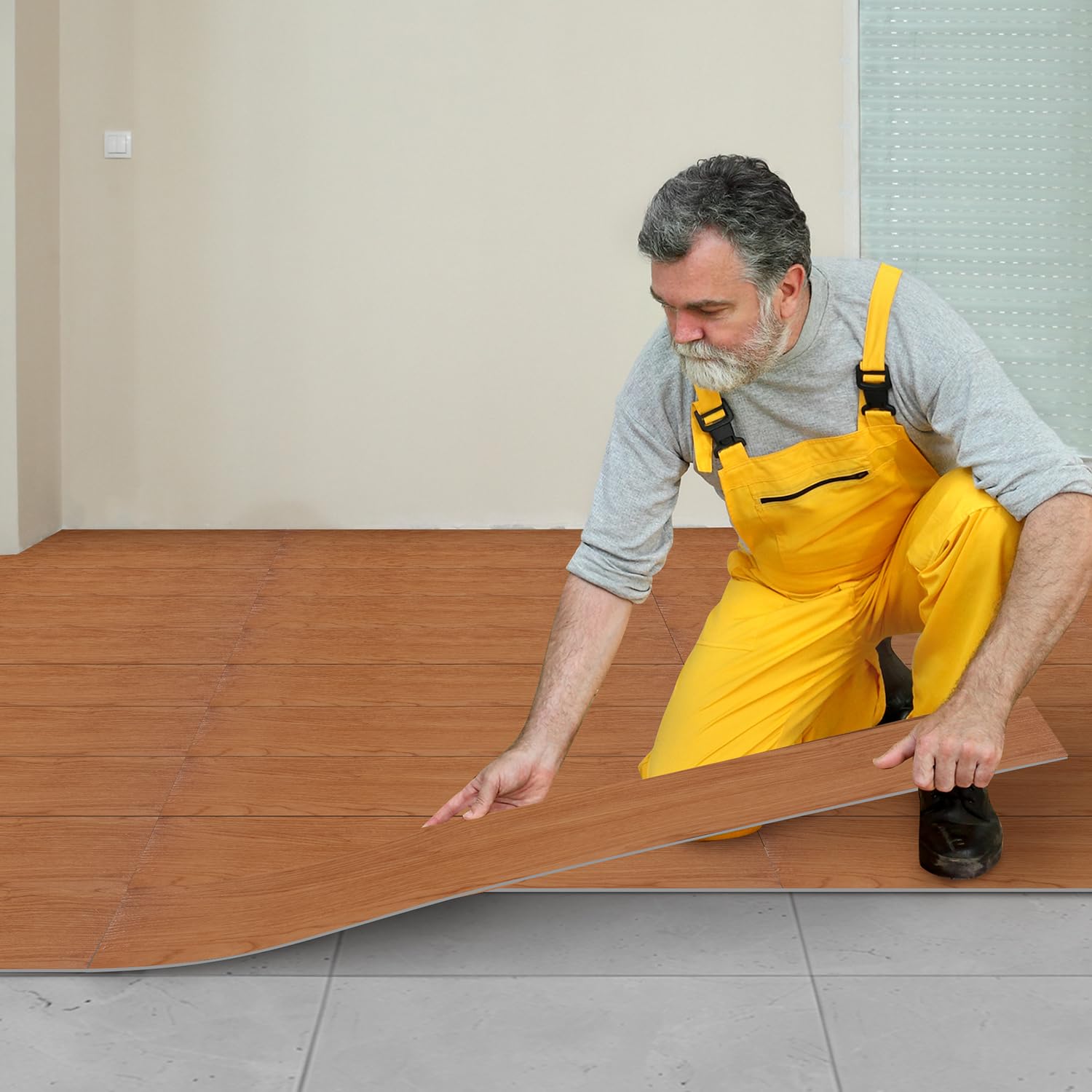 Pavimento in PVC autoadesivo in vinile, effetto parquet a bastoncino, aspetto legno, antiscivolo, impermeabile, difficile da infiammare 10 m²/72 piastrelle, rovere marrone