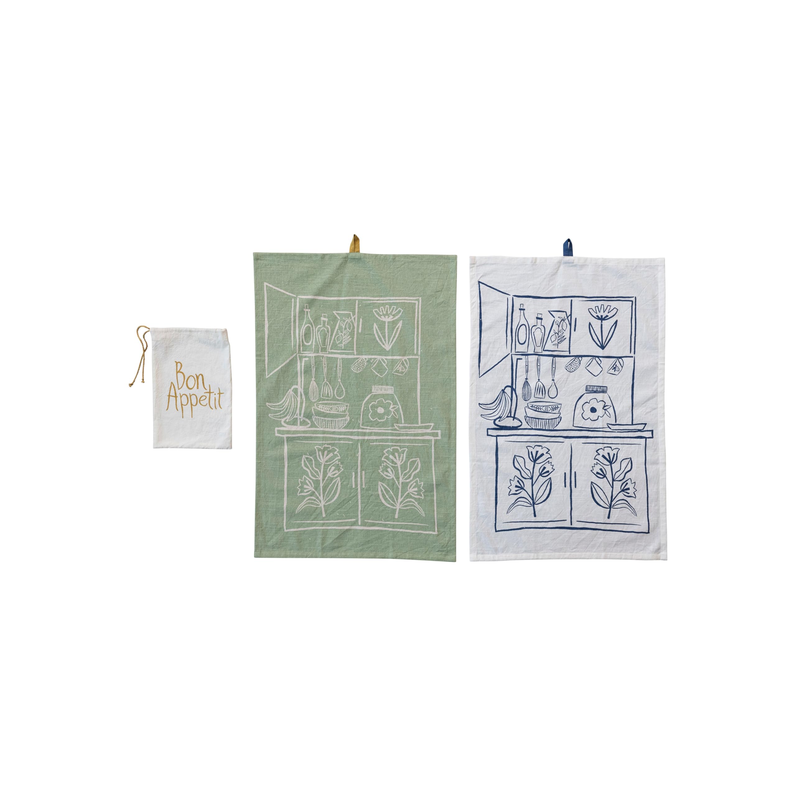 Creative Co-op Cottage Kitchen Lot de 2 torchons de Cuisine en Coton flammé Crème et Sauge
