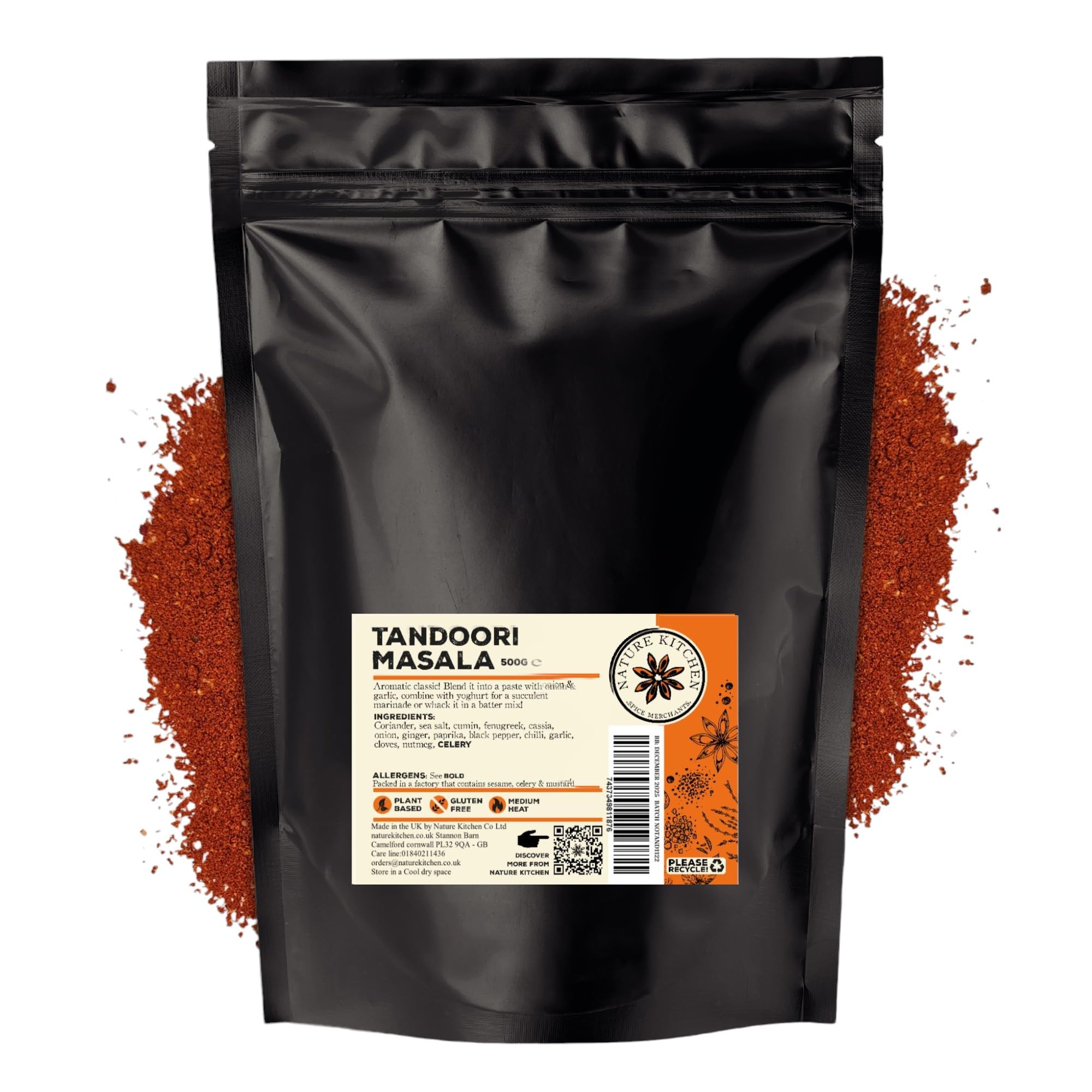 Nature Kitchen Tandoori Masala 500g Medium, Premium Indian Spice Blend, Gluten Free, Vegan Seasoning for Chicken, Marinades, Grilling, Paneer and Authentic Tandoori Cooking