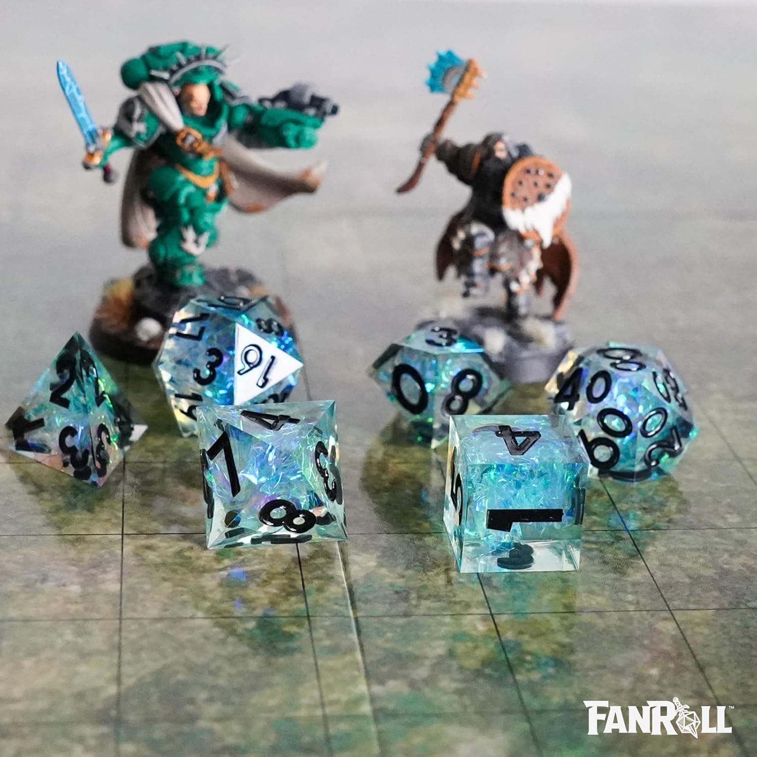 Crafted Sharp-Edged Resin Dice - Frost Capture (7) by Metallic Dice Games