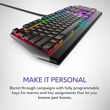 Alienware Düşük Profilli RGB Oyun Klavyesi AW510K: Alienfx Tuş Başına RGB LED - Medya Kontrolleri ve USB Geçiş - Cherry MX Düşük Profil Kırmızı Anahtarlar