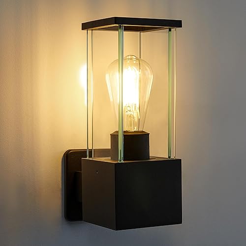 LMP Lámpara para exteriores, luces de pared para exteriores con enchufes E26 y pantallas de cristal, modernas luces negras para porche, luces