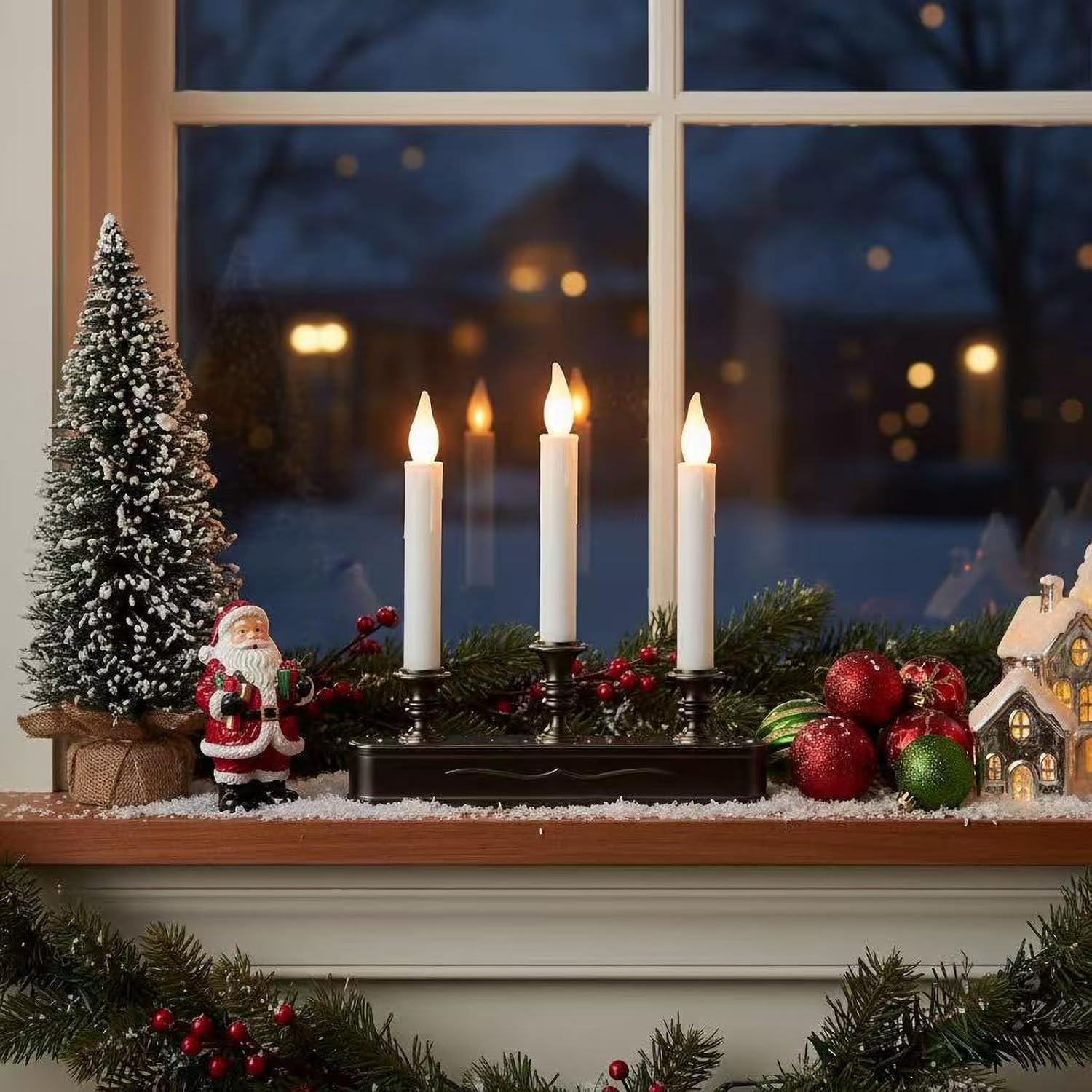 Rechargeable Flameless Taper Candles 3 Tier Black Antique with Remote & Timer, LED Flickering Window Candle, USB Charging, Dimmable,Safe for Home, Christmas,Table Fireplace Decor