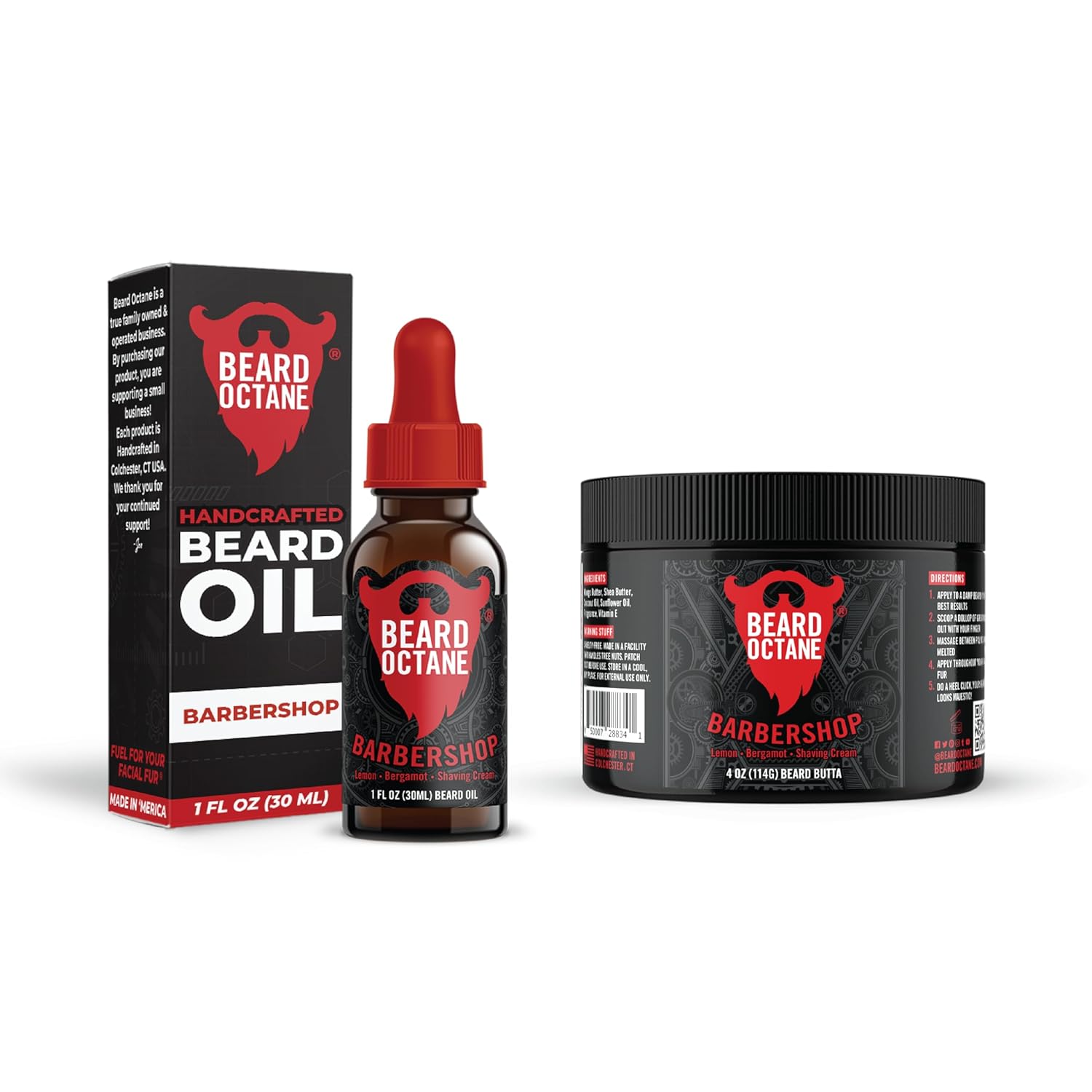 Beard Oil & Beard Butter Kit for Men – Barbershop (Classic Barbershop Cologne) – Softens & Conditions Dry Beards – Beard Octane