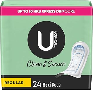 U by Kotex Clean & Secure Maxi Pads for women (Previously 'Security'), Regular Absorbency, 24 Count (Packaging May Vary)