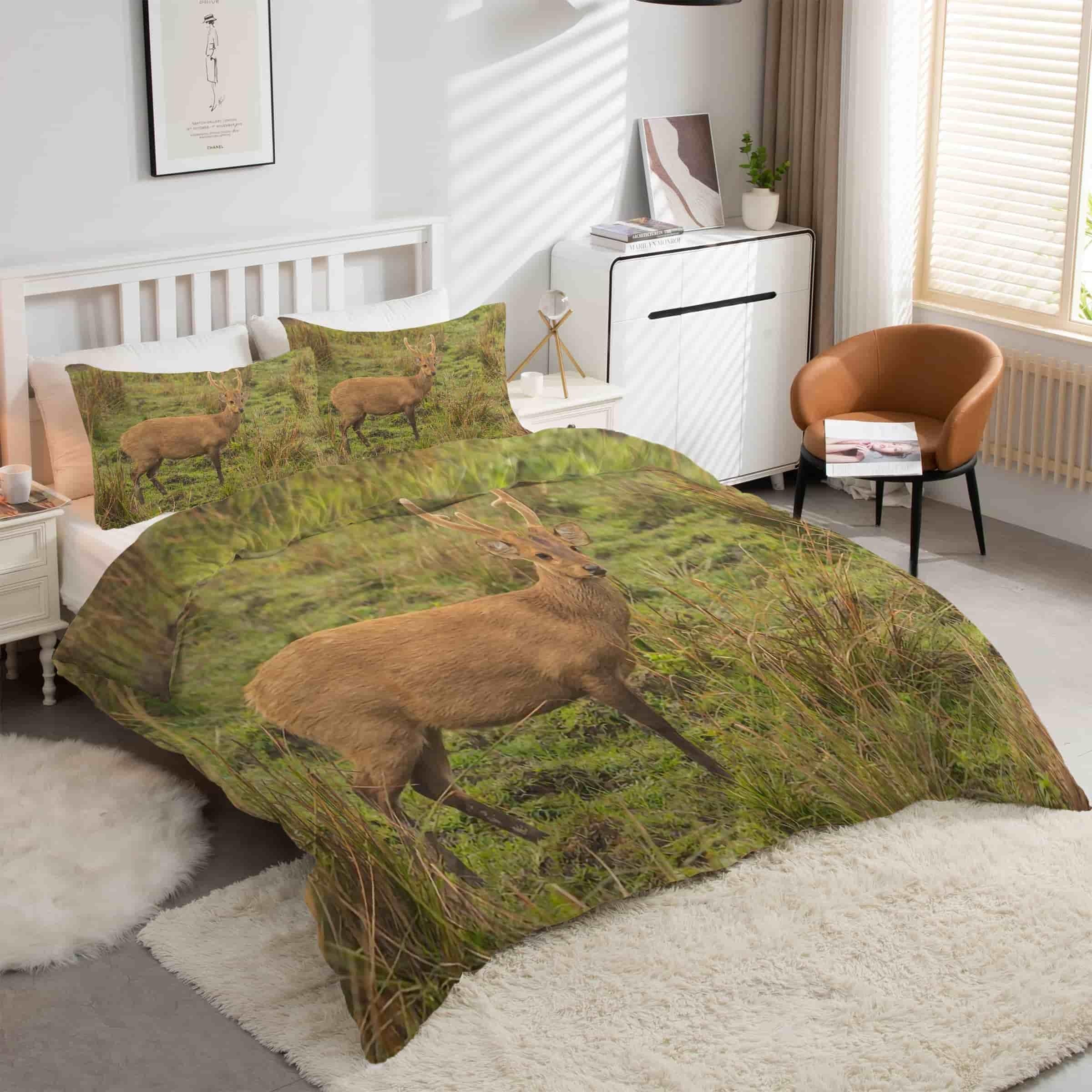 Housse de couette cerf 220x240 microfibre douce anti-plis avec fermeture éclair pratique