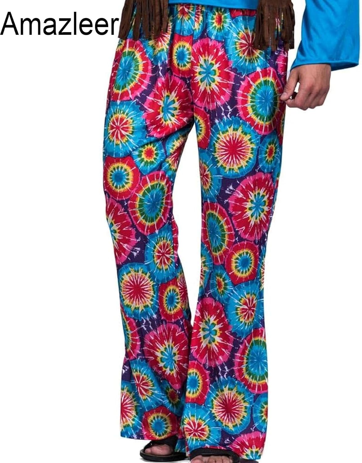 Halloween Hippie Costume Men 60s 70s Hippie Set Pants Shirt Fringe Vest Sunglasses Necklace Rasta Hat Dreadlocks - Image 2