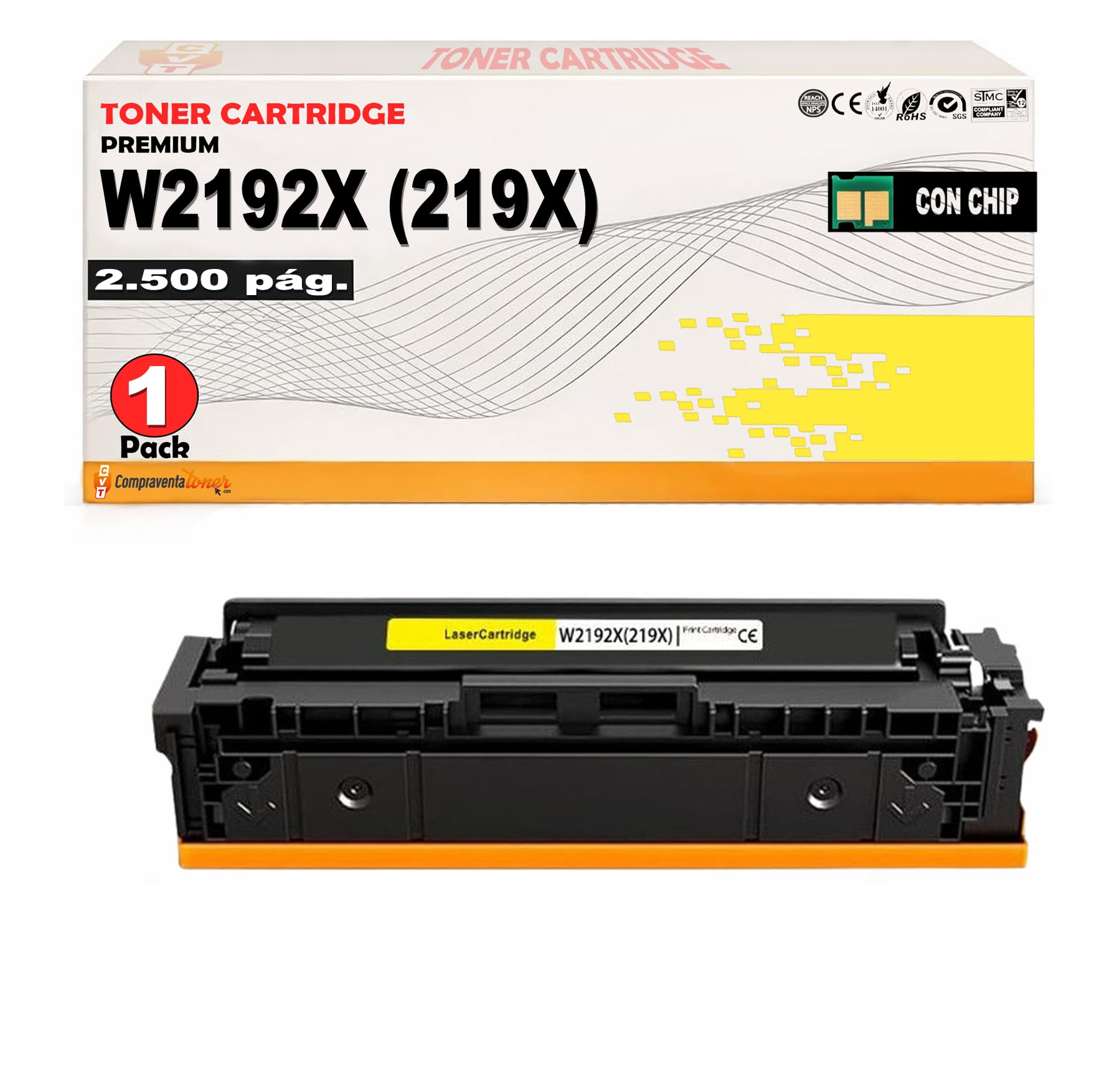 CVT - 219X Cartuchos Tóner genericos W2190X W2191X W2193X W2192X Compatibles con HP 3302sdwg 3202dn 3202dng 3202dw 3302fdn 3302fdw 3302fdwg 3302sdw (Amarillo)