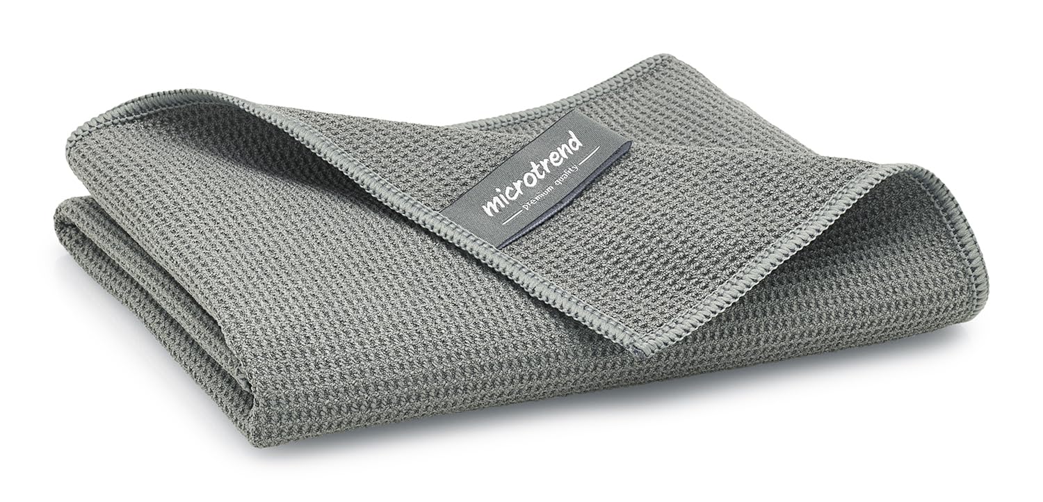 Set di finestre, 2 panni in microfibra di alta qualità per una pulizia senza aloni solo con acqua: panno per la pulizia (40 x 40 cm) e panno asciutto (60 x 45 cm) (2, grigio)