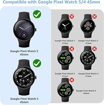 10 Pack Case for Google Pixel Watch 5/4 45mm with Tempered Glass Screen Protector, Shockproof Hard PC Bumper, All-Around Protective Cover