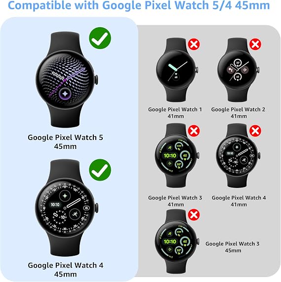 10 Pack Case for Google Pixel Watch 5/4 45mm with Tempered Glass Screen Protector, Shockproof Hard PC Bumper, All-Around Protective Cover