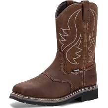 Showave Steel Toe Cowboy Boots for Men Western Square Toe Work Boot Full-grain Leather Safety Boots with Hazard Protection for Construction Manufacture Farming