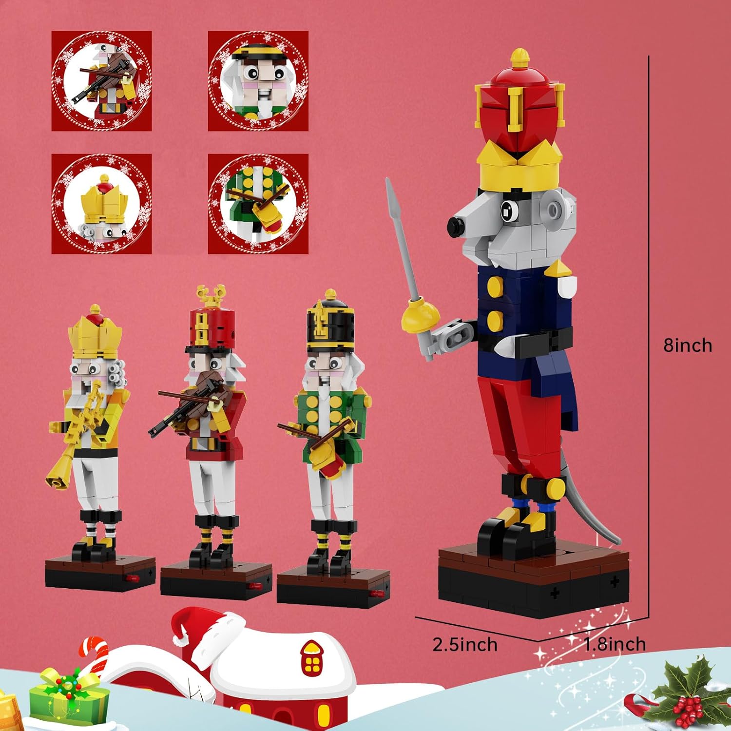 Christmas Nutcracker Building Kit - Xmas King and Soldier Set, a 4-in-1 for Teenagers as Puzzle Toys, Compatible with Lego for Desktop Ornament Model (697 Pcs)