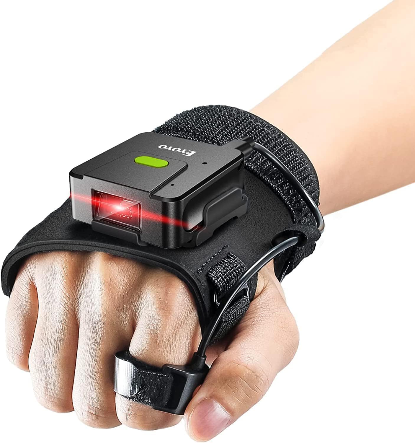 Eyoyo Scanner di codici a barre indossabili 2D: scansione rapida con grande portata, guanto destro e sinistro, anello portatile Bluetooth 1D QR Code Scanner compatibile con iPhone iPad Android Phone
