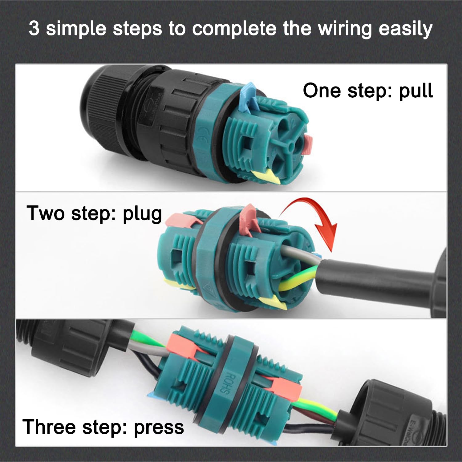 Scatola di giunzione impermeabile IP68 a 2 vie a 3 pin, connettore per cavi elettrici M20 (5-12 mm), connettore per cavi di alimentazione esterni per riparazioni rapide estendere i cavi di