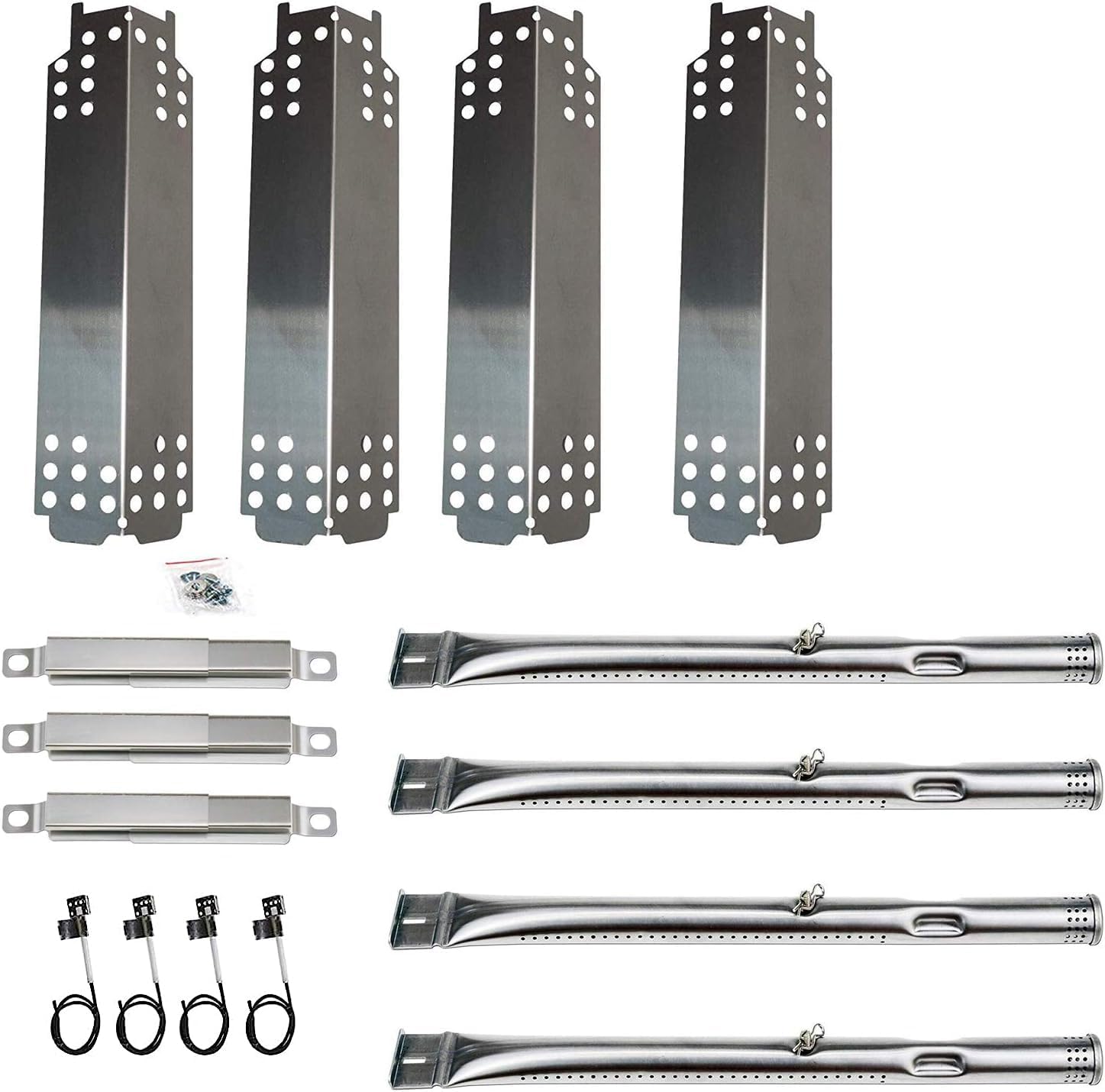 SPC00A (4-Pack) S1484A (4-Pack) 15" Heat Plates and Burner and Crossover Tubes for Charbroil 463436215, 463436214, 463436213, 466334613, 466342014, 466436213, 466436513, 467300115 Grill