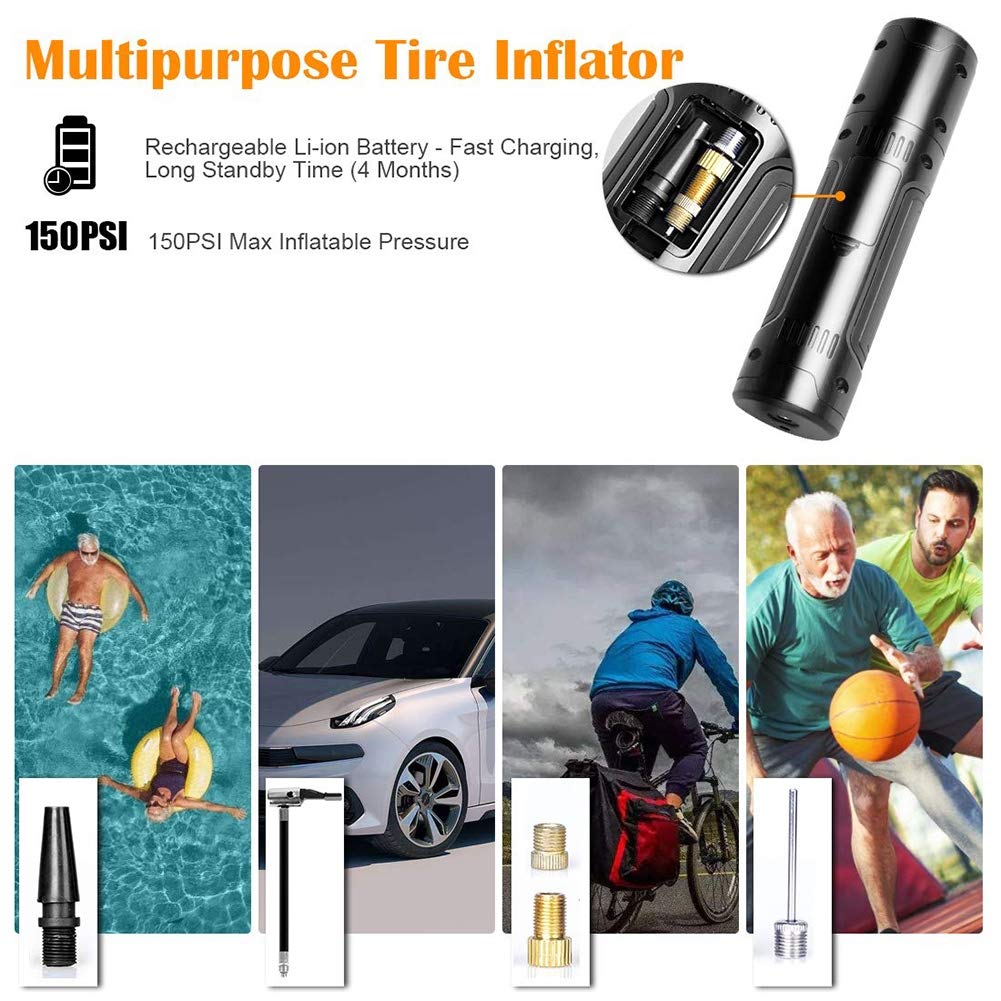 Ręczny przenośny kompresor powietrza, awaryjny bezprzewodowy inflator opon samochodowych, 1000mAh 150PSI 12V do piłki, roweru i opony samochodowej