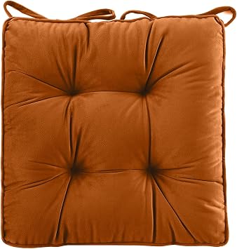 Soft Velvet Chair Pad Square Thick Waist Lumbar Back Support Seat Cushions for Office Car Dining Room Home Floor Pillows, Orange 15.7 x 15.7 x 2.4 in