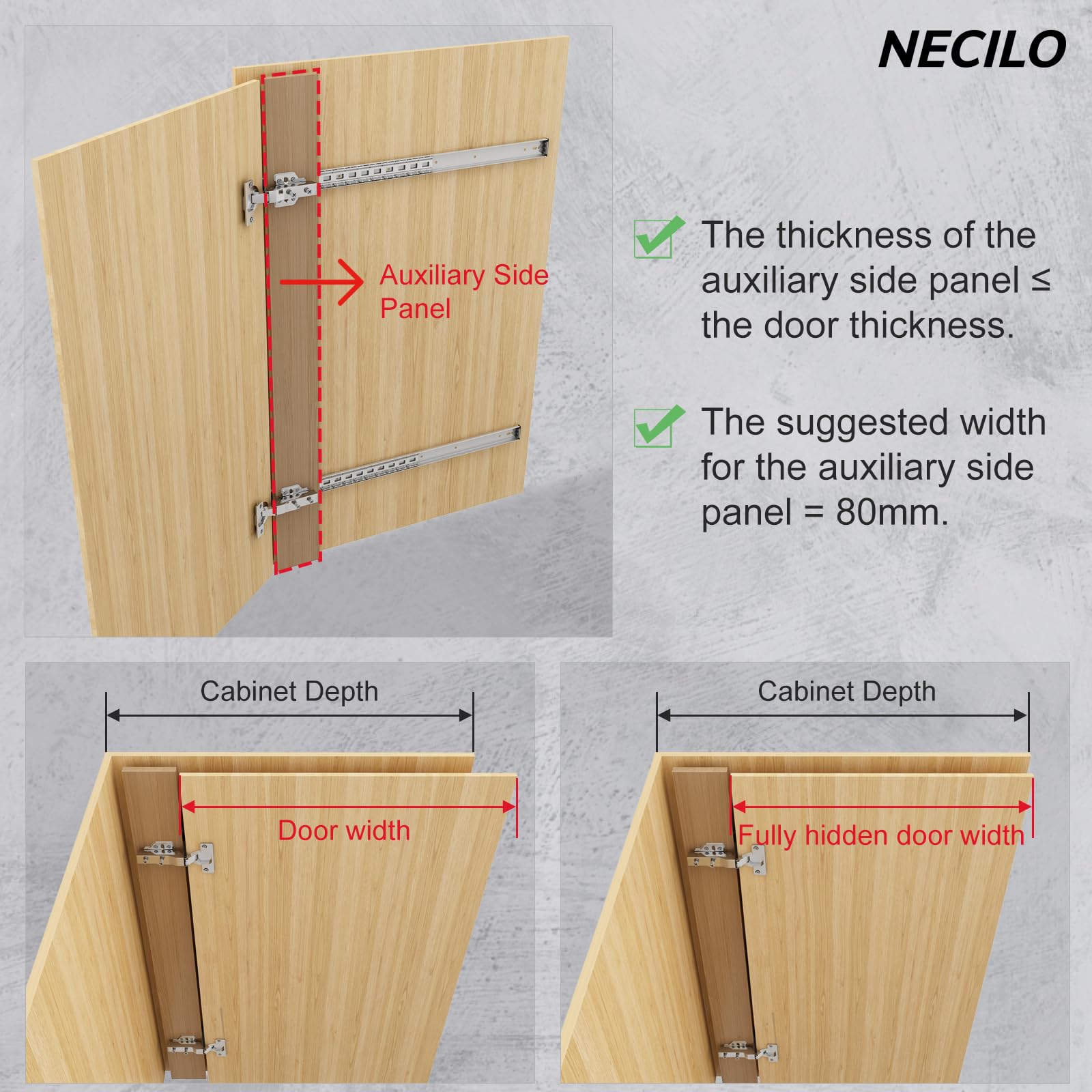 NECILO 500mm Pocket Door Drawer Runners, 14kg Load Capacity Per Pair, Full Extension Ball Bearing Slides - Image 4