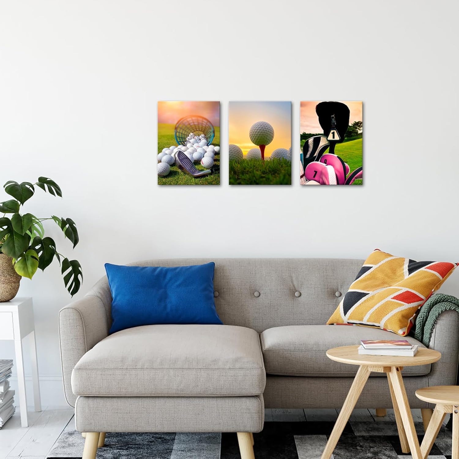 Muzenso Golf Canvas Wall Art Set of 3 12x16 Inch Sports Theme Prints Golf Ball and Clubs Artwork for Office Lounge Man Cave Bedroom or Golf Lover Room Decor Stretched Canvas Ready to Hang - Image 3