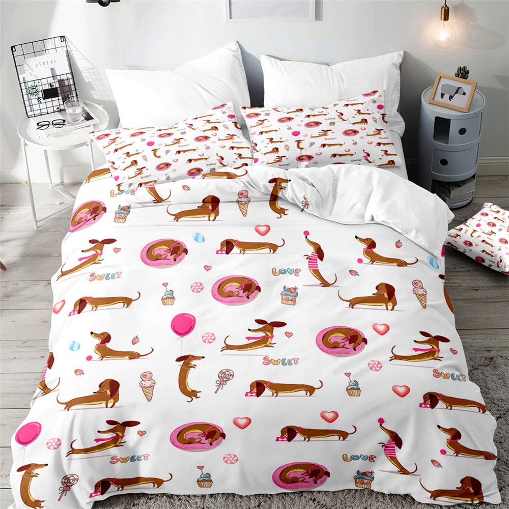 Morbuy Boys Love Ice Cream Duvet Cover Set For Single Double Super King Size Bed, 3D Dachshund Printed Microfiber Bedding Sets Duvet Set With Pillowcases And Quilt Case (,King-220X230cm)