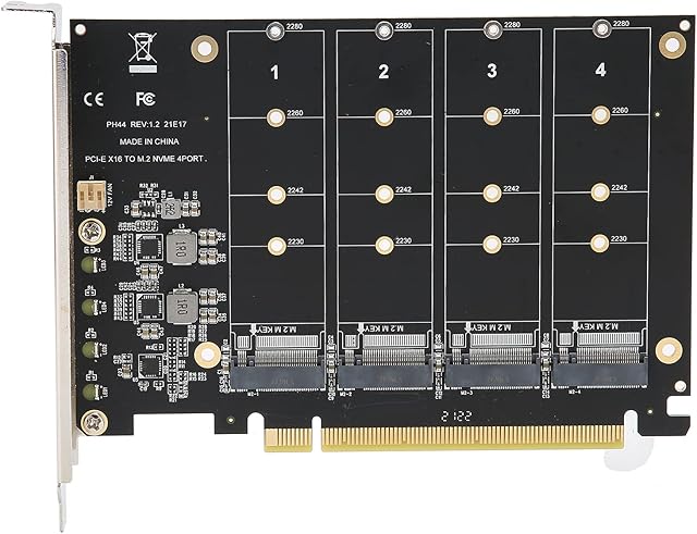 ASHATA 4-Port M.2 PCIe Adapter, M.2 SSD to PCIe Express 3.0 x16 Controller Expansion Card, Supports PCIE Split or PCIE RAID, Desktop Solid State Drives Converter (ph44)