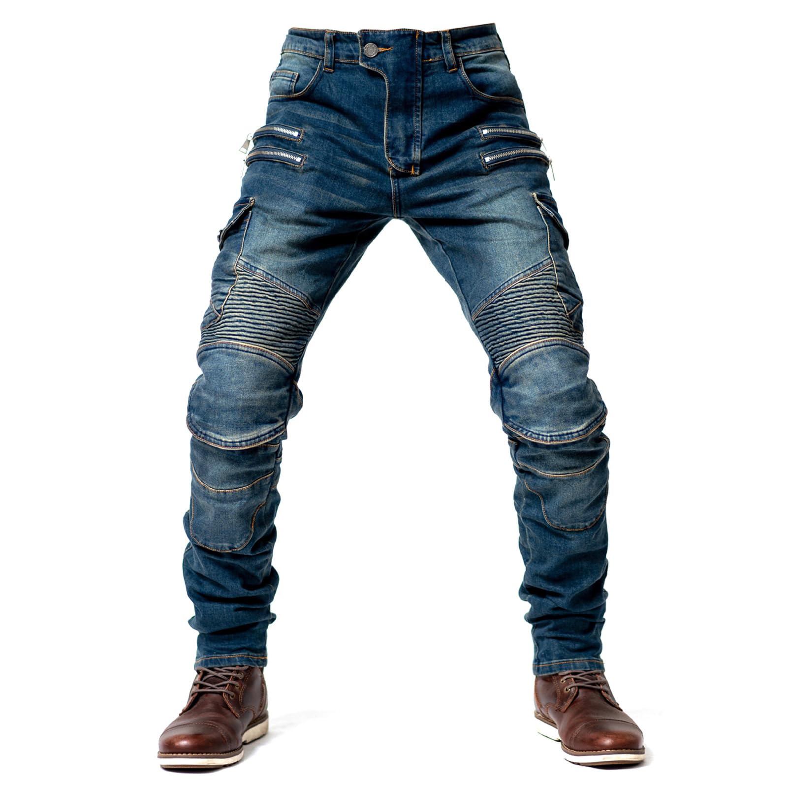 Motorrad-Jeanshose für Herren, Sturzfeste Jeans mit geradem Bein und 4 Arten Schutzausrüstung
