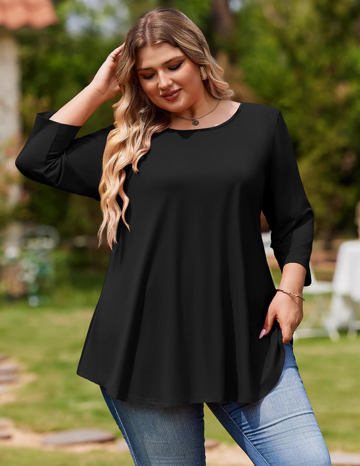 IN'VOLAND Plus Size Tops for Women 3/4 Sleeve Loose Shirts to Wear with Leggings Summer Fall 2025 Clothes - Image 3