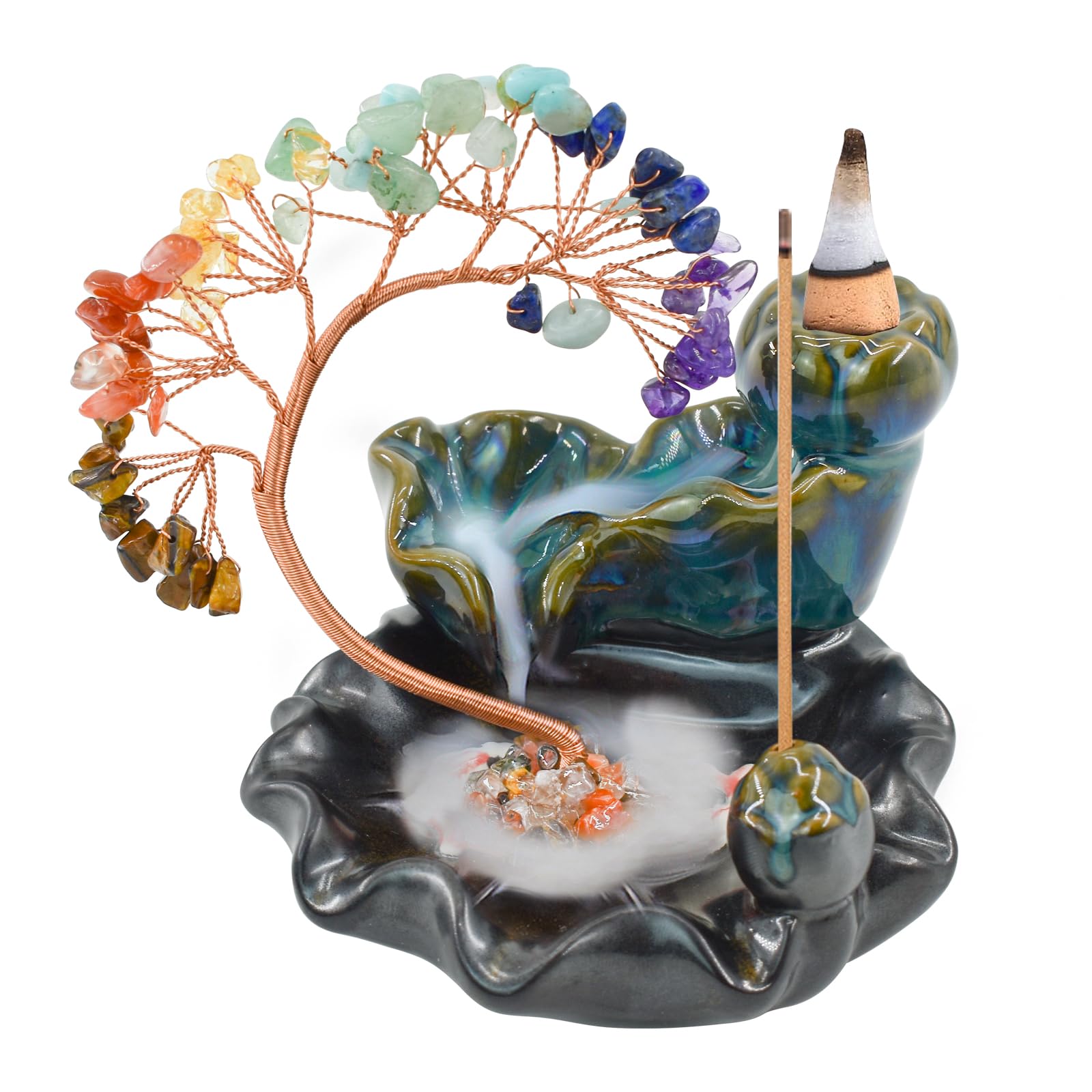 MrMrKura Ceramic Backflow Incense Burner Crystal Tree Goldfish Design
