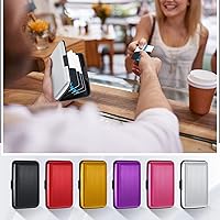 Vista 5 de Cartera de aluminio para tarjetas de crédito, 24 unidades, delgada, mini bloqueo RFID, protector de tarjetas de crédito, funda rígida para tarjetas