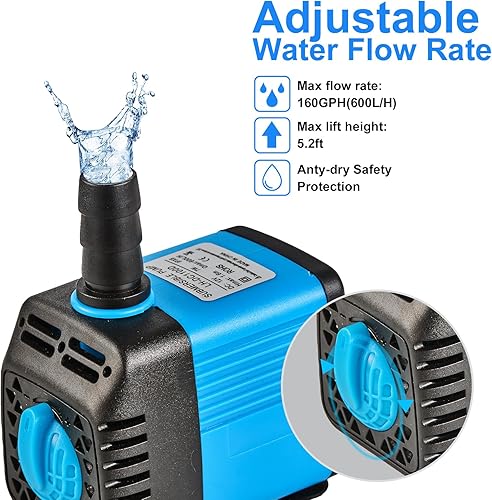 Miniatura 8 de Bomba sumergible ultra silenciosa de 7 W con temporizador, para pecera, estanque, acuario, estatua, hidroponía, etc. (azul)