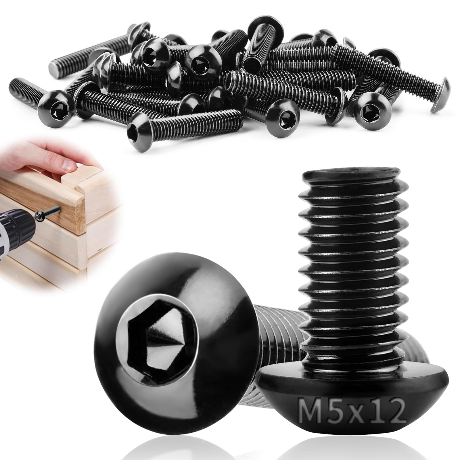 TXXATX Button Head Screws M5x12mm Screws Allen Socket Bolts 50 Pieces 304 Stainless Steel A2-70 for DIY Projects Furniture Repair Assembly Maintenance