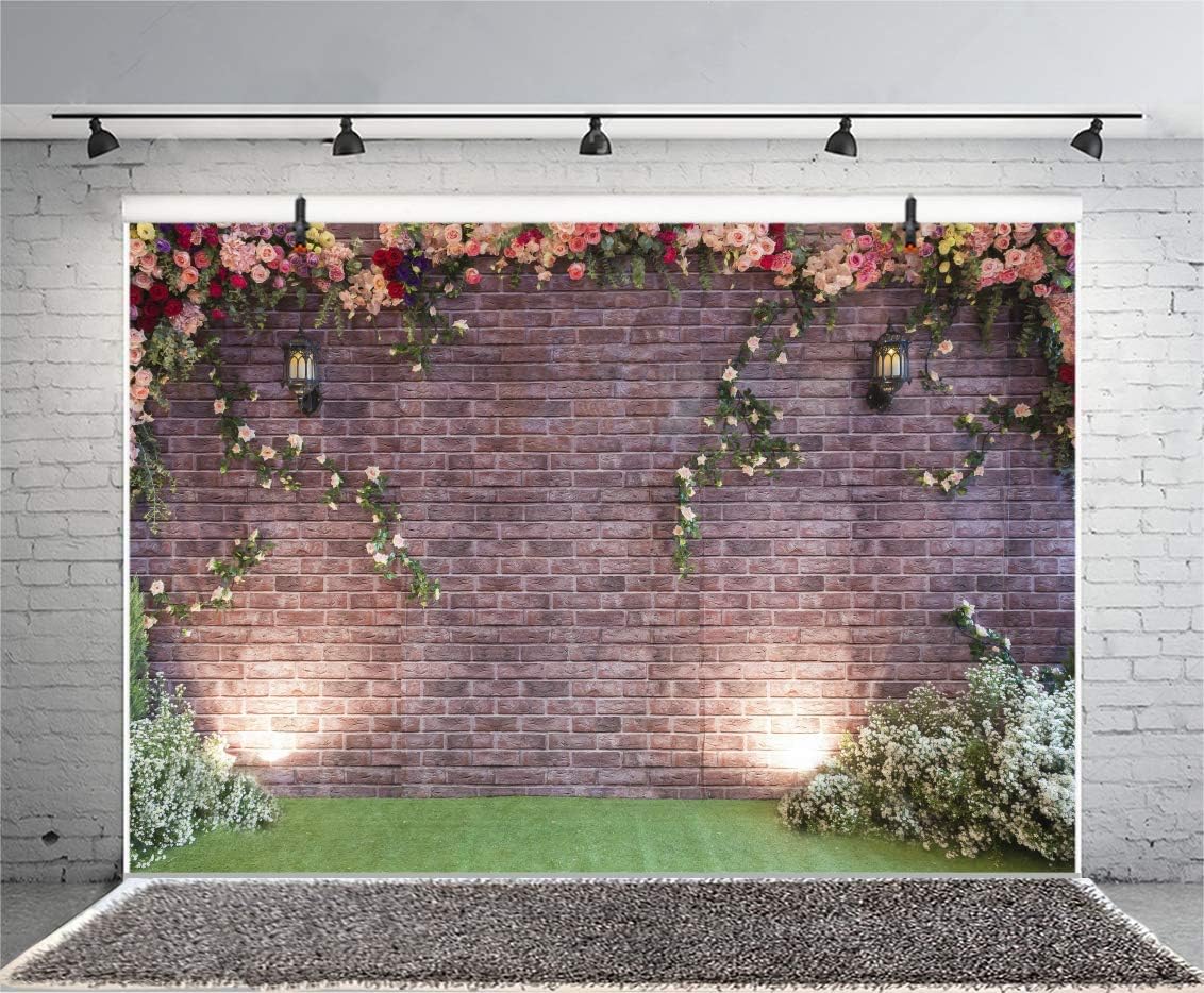 🔥 Flаѕh Sаlе Laeacco Wedding Ceremony Backdrop 10x8ft Vintage Brick Wall Photography Background Rose Flowers Ivy Wall Green Grassfield Scene Elegant Bridal Shower Wedding Photo Studio Birthday Party Decoration