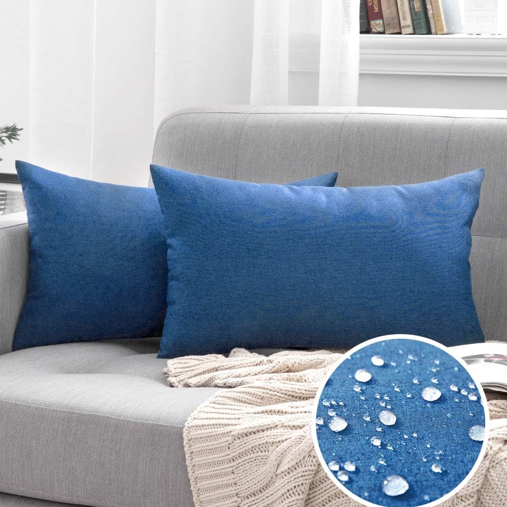 MIULEE Pack of 2 Decorative Outdoor Waterproof Pillow Covers Blue Bundle Set of 2 Pillow Inserts 12x20