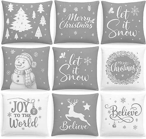 Miniatura 7 de 9 fundas de almohada de Navidad de 18 x 18 pulgadas, fundas de almohada de Navidad para el hogar, árbol de Navidad, fundas de almohada para el