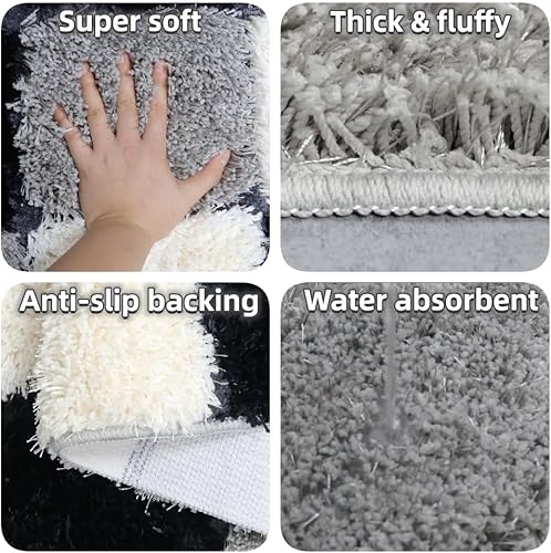 Miniatura 4 de vaxidow Alfombra retro a cuadros bohemia para baño, gruesa, peluda, antideslizante, vintage, ultra suave, absorbente de agua, para dormitorio, sala