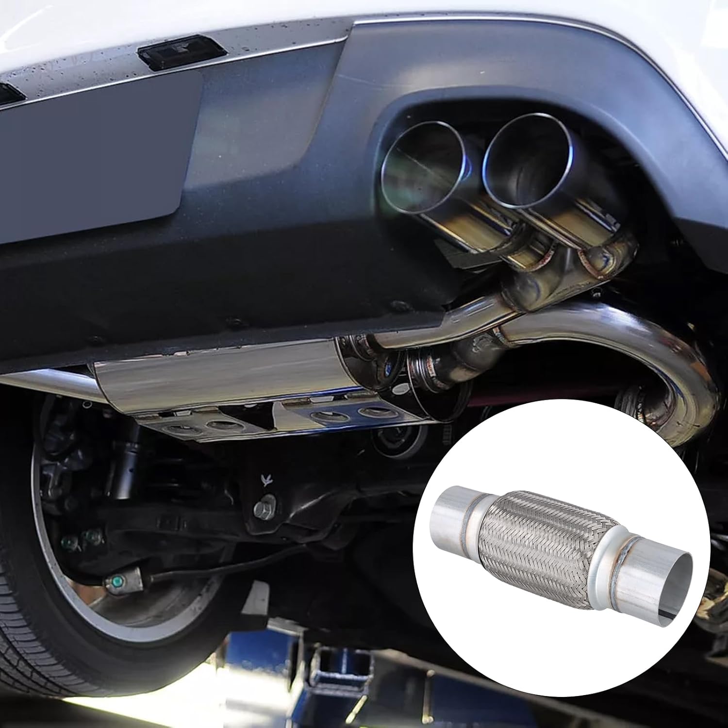 2 Pack 3 x 8 Inch Stainless Steel Heavy Duty Exhaust Flex Pipe, Double Braid Exhaust Flex Tube, Overall Length 12 Inch