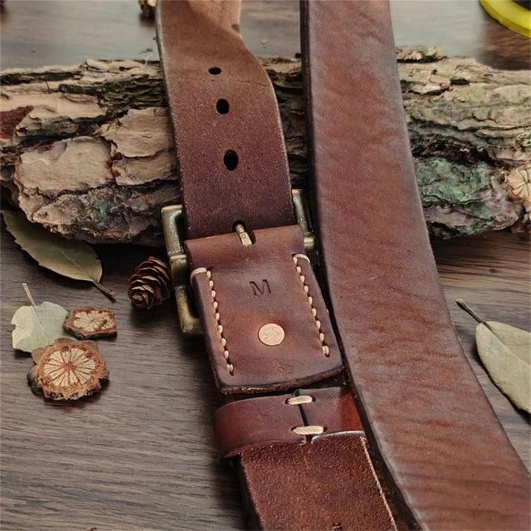 Men's Leather Belt - 4.1 cm Solid Cowskin with Brass Pin Buckle, Vintage Design