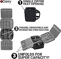 Vista 8 de Funda organizadora de electrónica, apertura plana de múltiples capas con compartimentos y bolsillos, organizador de cables para accesorios, cables