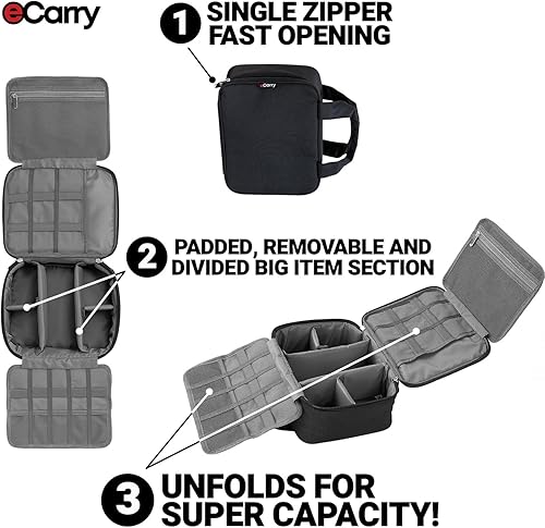 Miniatura 8 de Funda organizadora de electrónica, apertura plana de múltiples capas con compartimentos y bolsillos, organizador de cables para accesorios, cables,