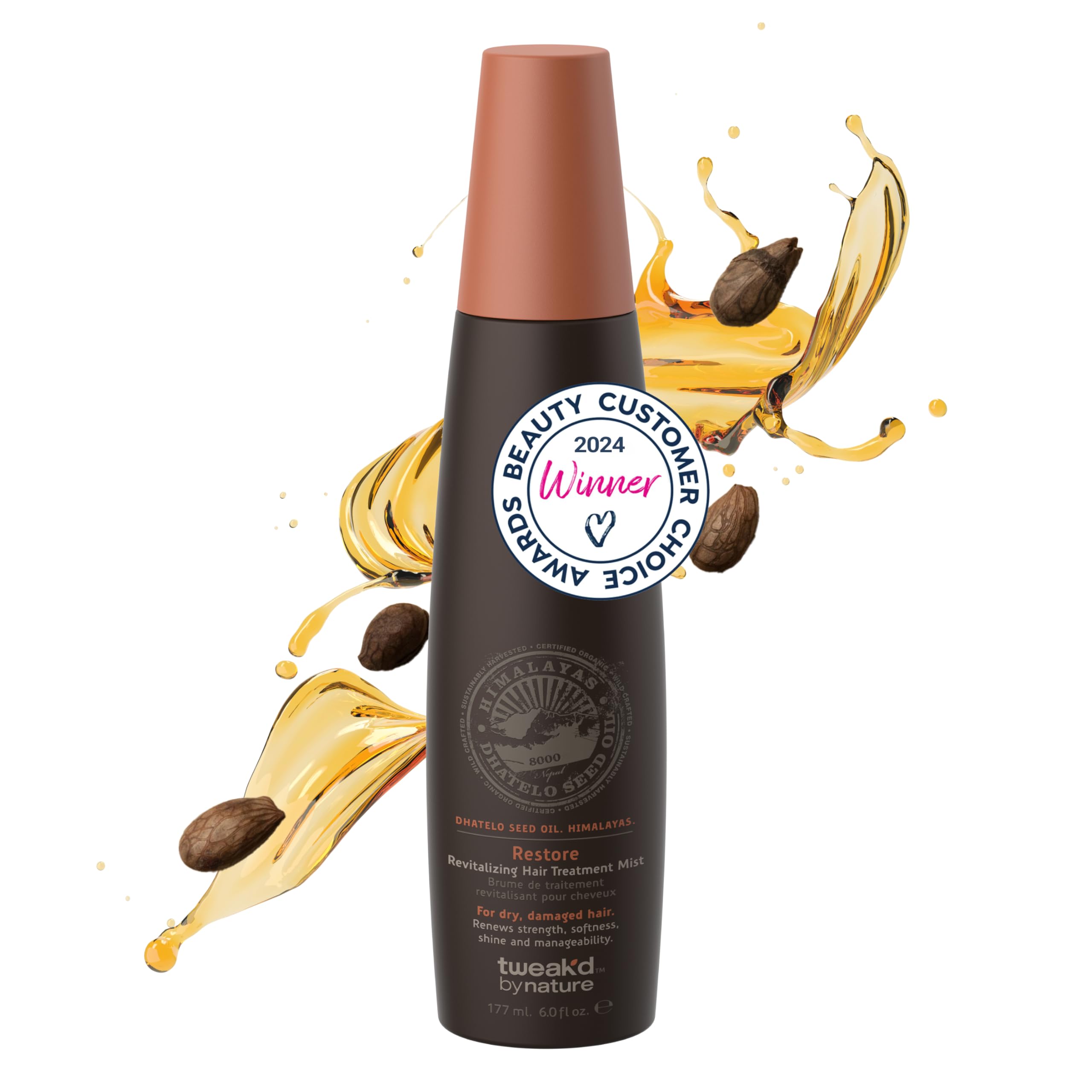 Tweak’d by Nature - Restore Revitalizing Hair Treatment Mist, Heat Protectant for Hair Spray, Leave In Treatment with Argan Oil for Healthy Shine, Sulfate Free, Paraben Free (6oz)